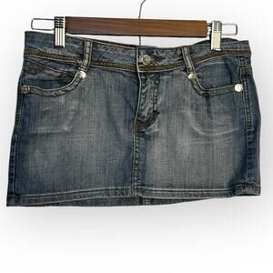 1955 Vintage Mini Jean Skirt Womens 3 Juniors Blue Y2k Embroidered Casual Pocket